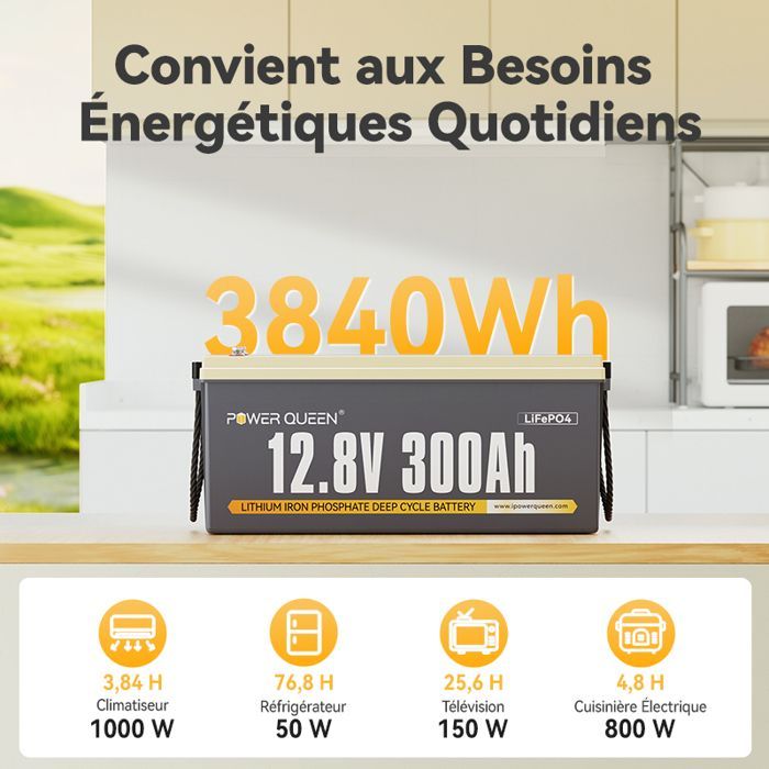 Power Queen 12V 300Ah Lithium LiFePO4-accu - 3840Wh - 200A BMS - Meer dan 4000 oplaadcycli - Hoge capaciteit - L521*B238*H217mm