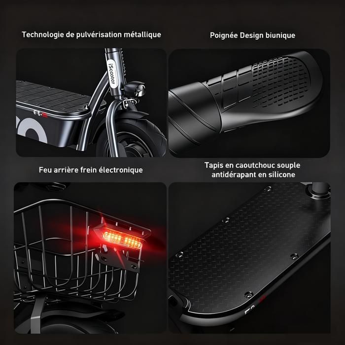 Trottinette Électrique Pliable avec Siège iScooter F3 pour Adulte, Moteur 1000W, Autonomie 60KM, Batterie 13Ah, Pneus 10