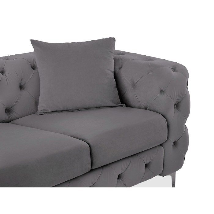 Canapé 3 places, fauteuil et pouf chesterfield en velours anthracite EDWINA