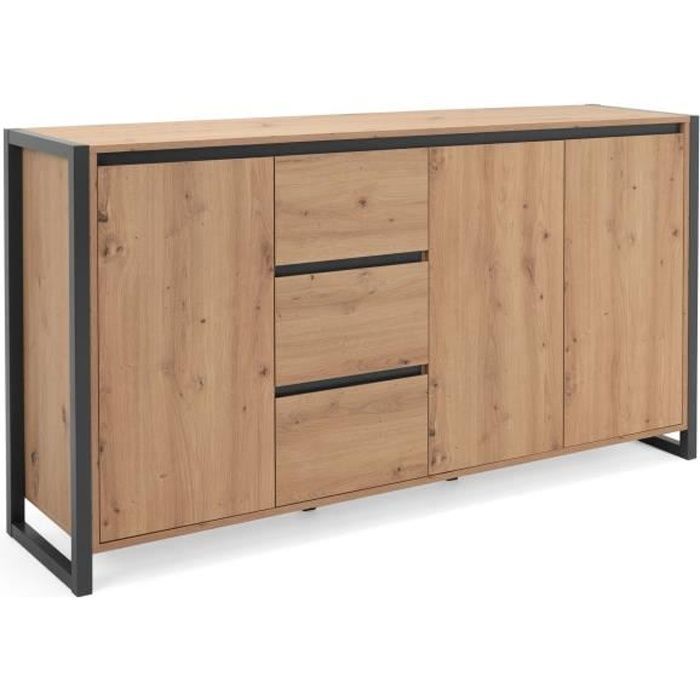 DENVER Buffet with 3 doors and 3 drawers - Artisan oak finish / Anthracite - W 160 x D 40 x H 88 cm