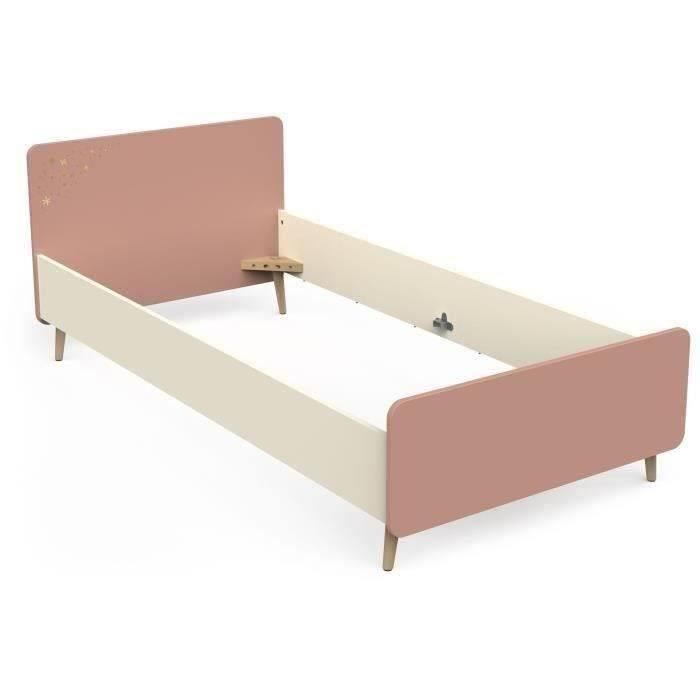 Conjunto completo de dormitorio infantil - SUZIE - Cama de 90 x 190 cm / Mesita de noche / Escritorio - Roble / Albaricoque - DEMEYERE