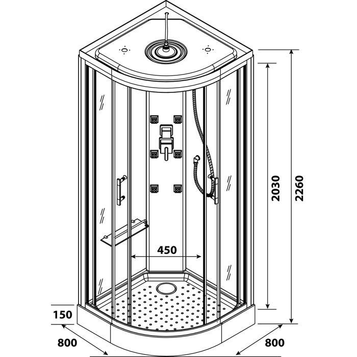 Cabina de ducha de hidromasaje ONDEE ZEN MERIDA - Puerta corredera - Cuarto de círculo de 80 cm