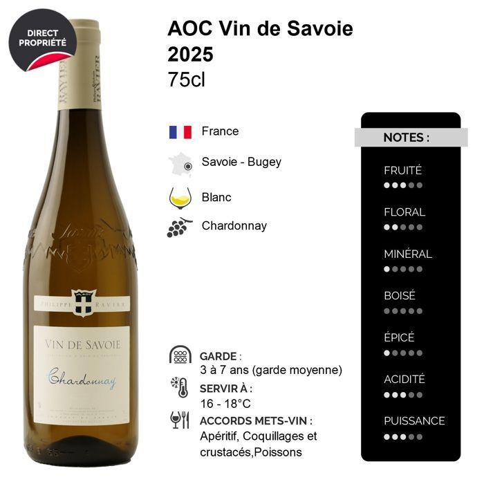 Philippe e Sylvain Ravier Vin de Savoie Chardonnay 2025 - Vinho Branco de Savoie - Bugey (6x75cl)