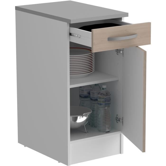 Mobile basso OSLO con 1 anta + 1 cassetto + piano di lavoro - Finitura rovere Jackson - L 40 x P 60 x H 86 cm
