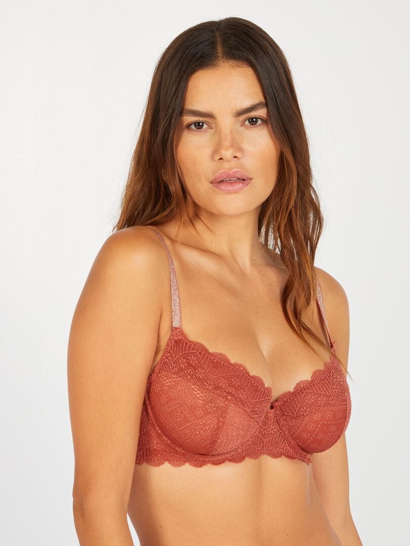 Kanten balconette-bh, cup DEF - Terracotta