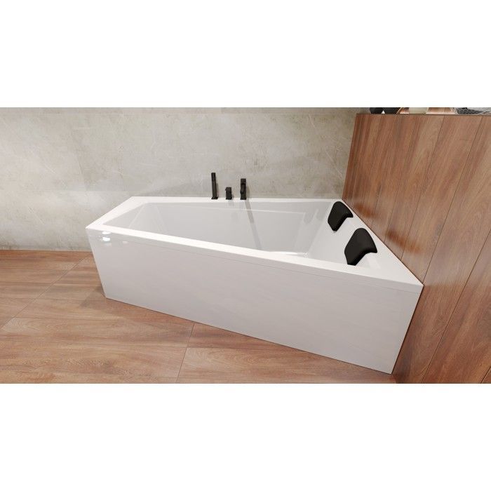 Corner bathtub 150x85 Right-hand opening + headrest, bath drain and 4-in-1 feet