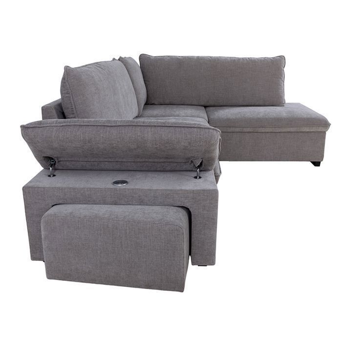 Divano letto angolare reversibile ALYA grigio cenere (tessuto a trama piatta) - Taglia M - 4/5 posti - 255 x 148 x 88 cm
