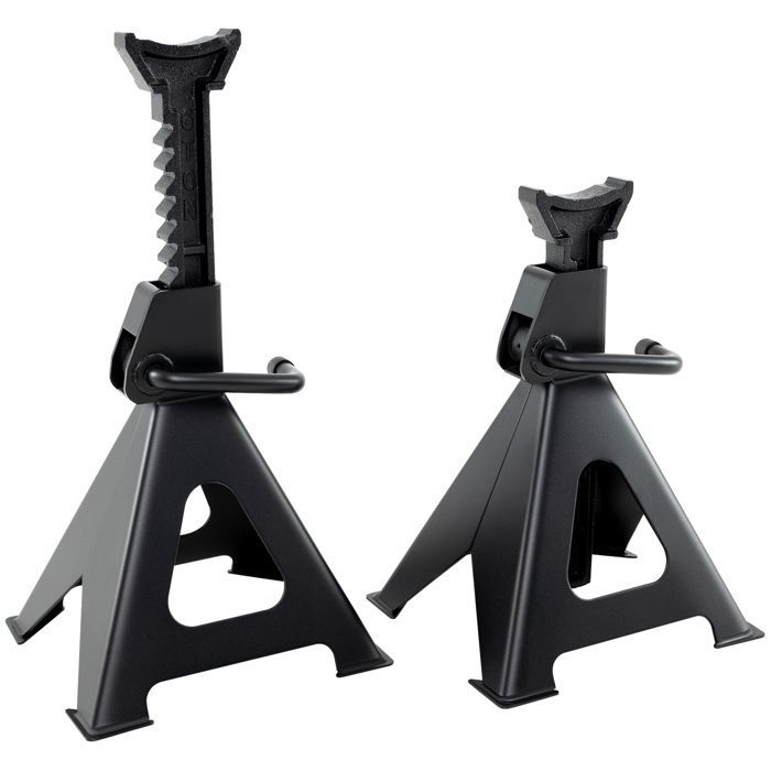 Soportes de eje con trinquete GYMAX, soportes de eje para automóviles de 6 toneladas, altura máxima 585 mm, altura mínima 360 mm.