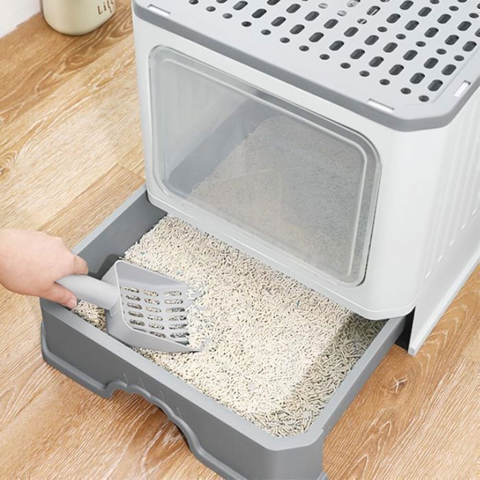Gesloten kattenbak, kattentoilet, uitneembare lade, schepje, voor grote katten, draagvermogen 15 kg, anti-voetafdruk