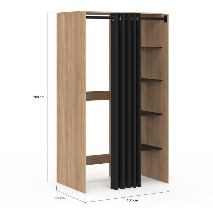 IDMARKET Meuble de buanderie double machine à laver avec rideau coulissant WALLIS hêtre et noir