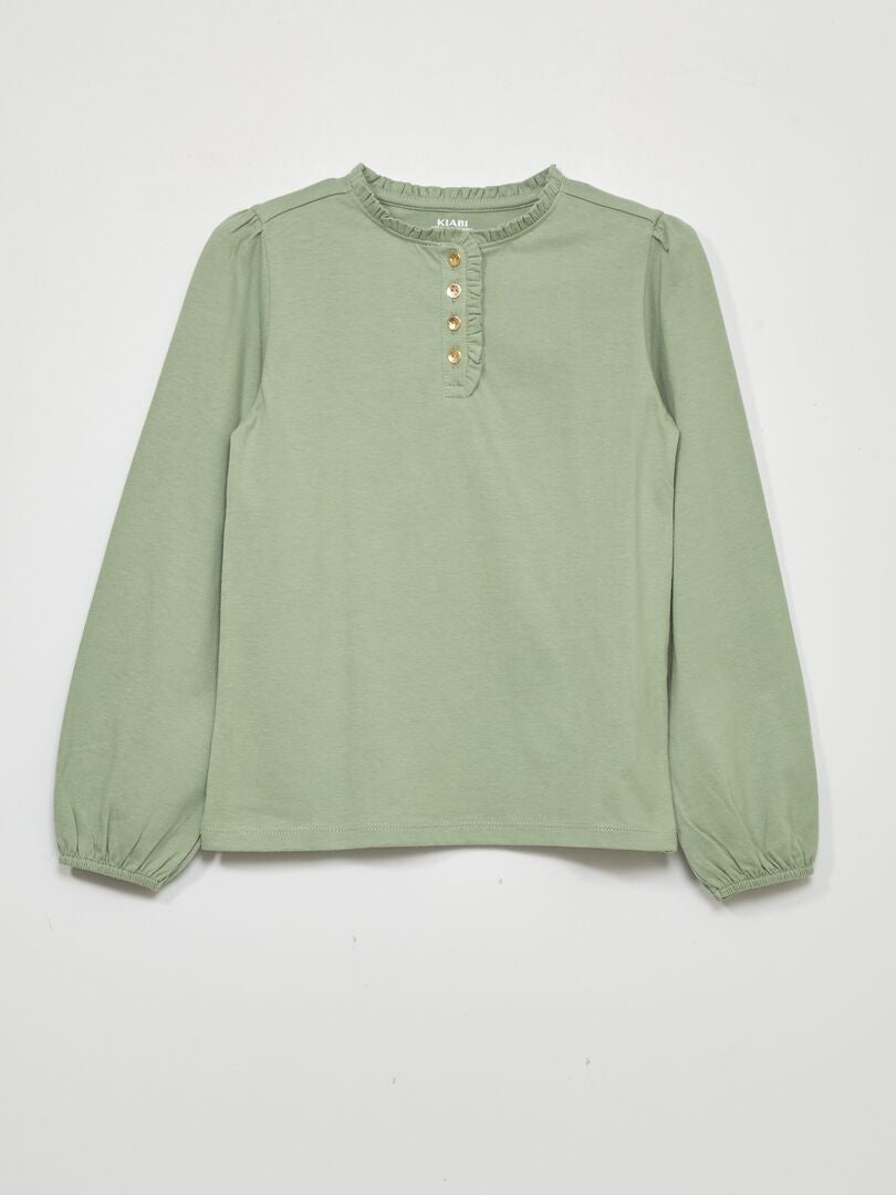 Camiseta de manga comprida em malha - VERDE