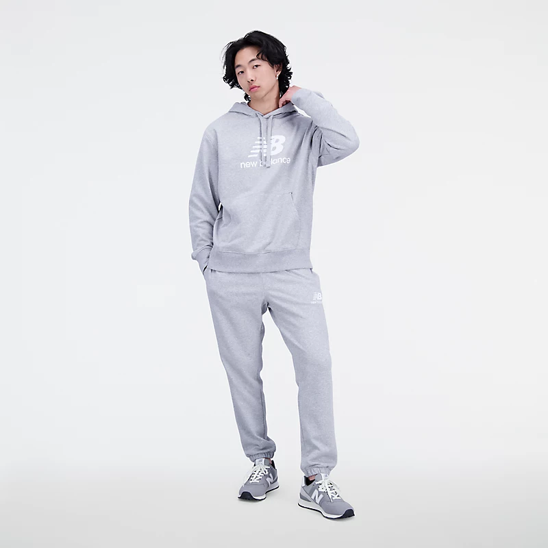 Essentials Herren-Hoodie mit gestapeltem Logo aus French Terry – Grau, Sportlich