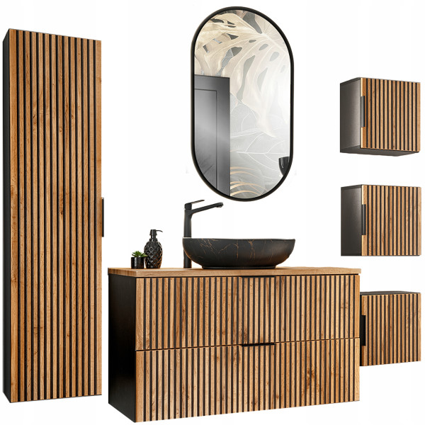 Zestaw mebli 100 cm XILO BLACK z umywalką MONA i lustrem LED