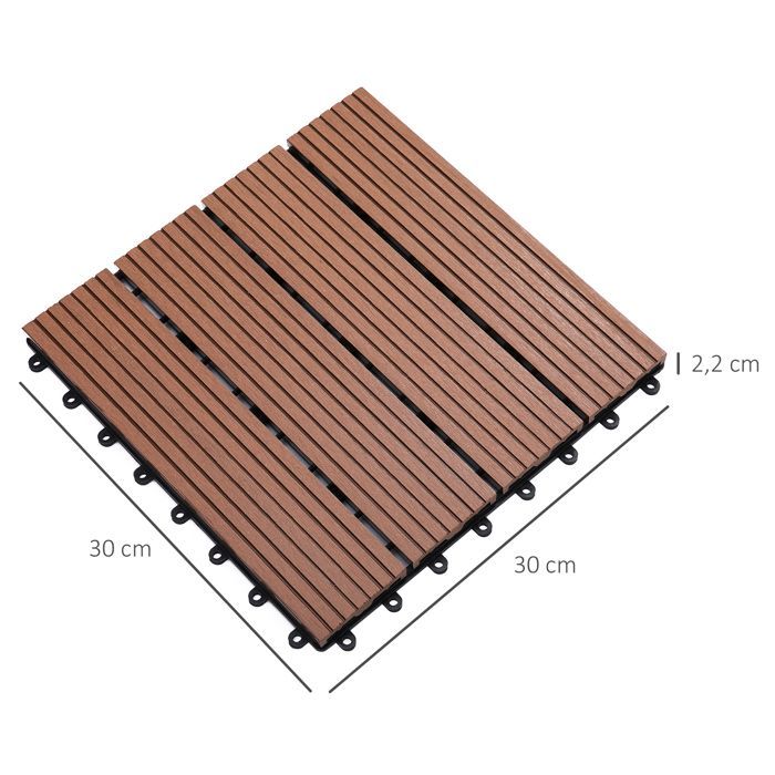 Garden tiles - Outsunny - set of 11 - anti-slip and weather-resistant - made of HDPE - 30 x 30 x 2.2 cm - light brown
