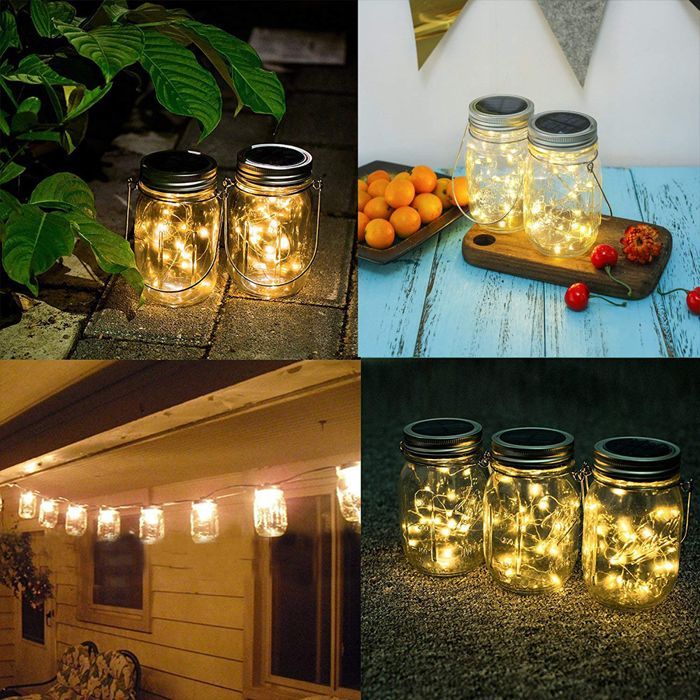Guirnalda de luces LED impermeables con tapa de tarro Mason para interiores y exteriores