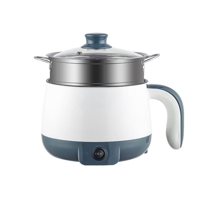 Mini olla eléctrica multifunción manual de 600 W con cesta vaporera para freír, cocinar al vapor, saltear y asar a la parrilla (azul-blanco)