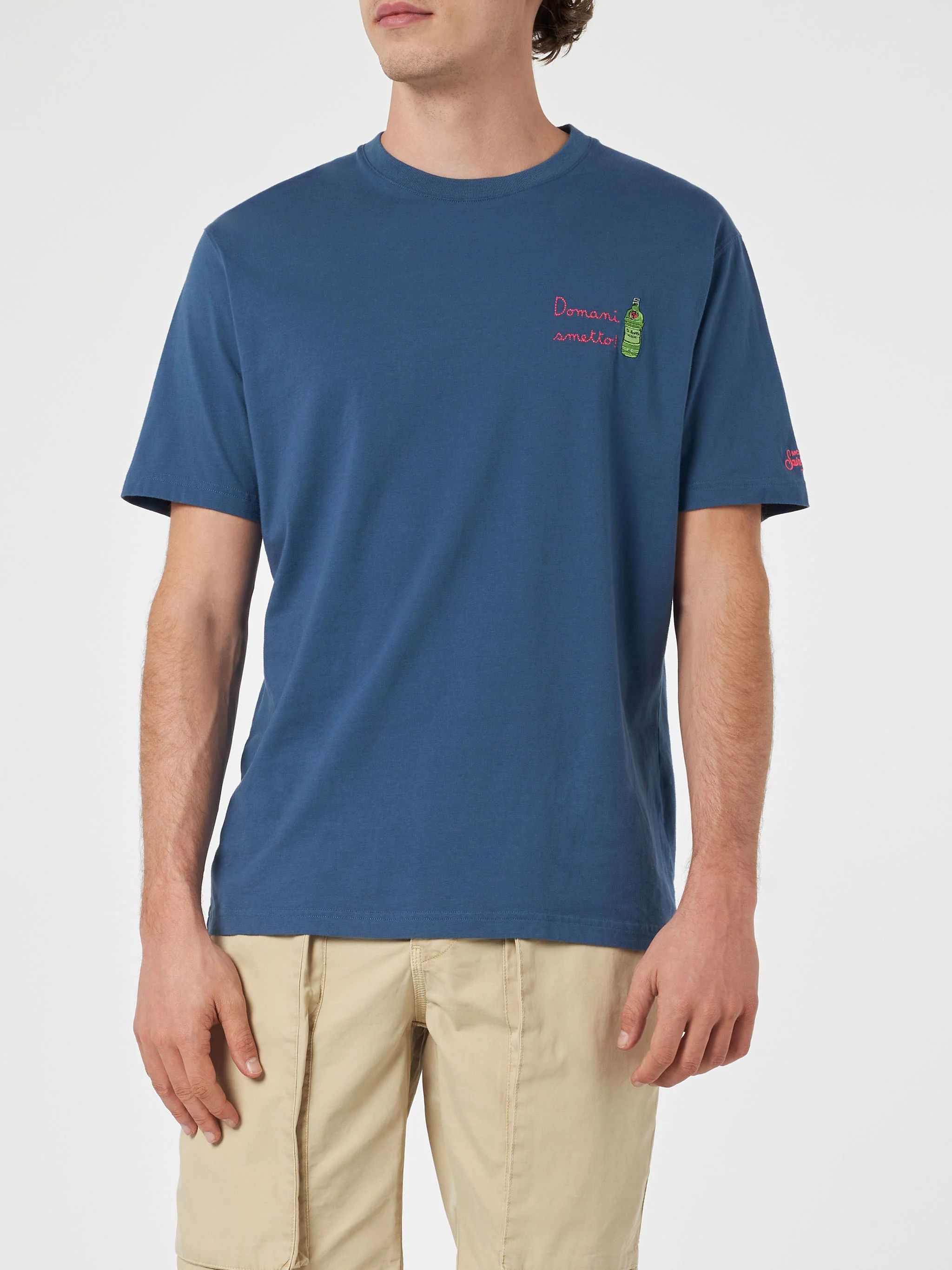 Klassiek model heren T-shirt van Portofino katoenjersey met geborduurd N-logo.