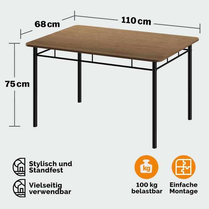 Conjunto CASARIA® LEO: Mesa con 4 sillas, MDF marrón y metal lacado, conjunto de 5 piezas para comedor y cocina.