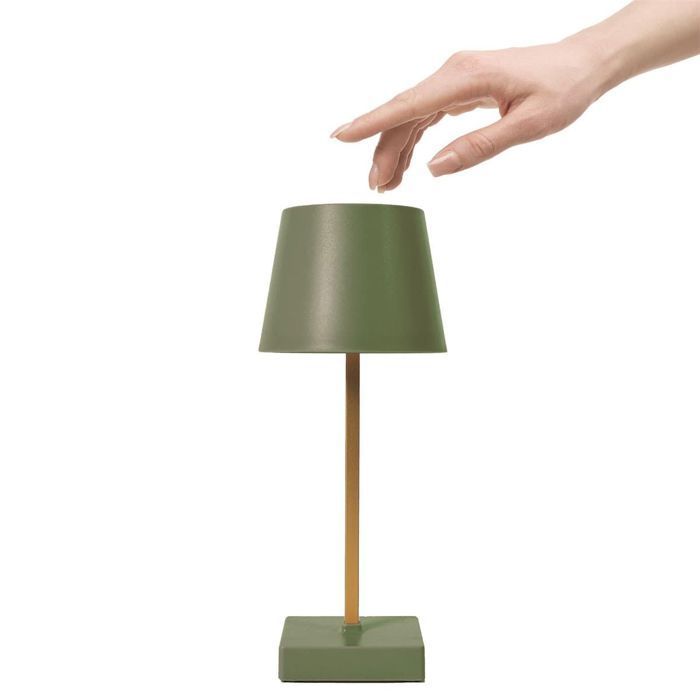 Lámpara de mesa LED verde táctil recargable por USB con 3 intensidades de luz blanca.