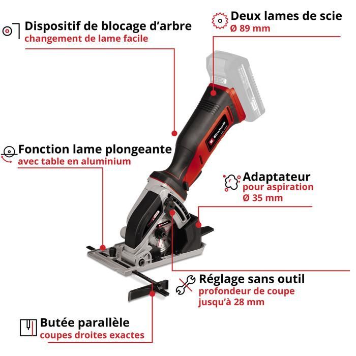 Einhell Scie circulaire 89mm sans fil TE-CS 18/89 Li-Solo PXC (18V, 89 mm de diamètre) Livré sans Batterie ni Chargeur