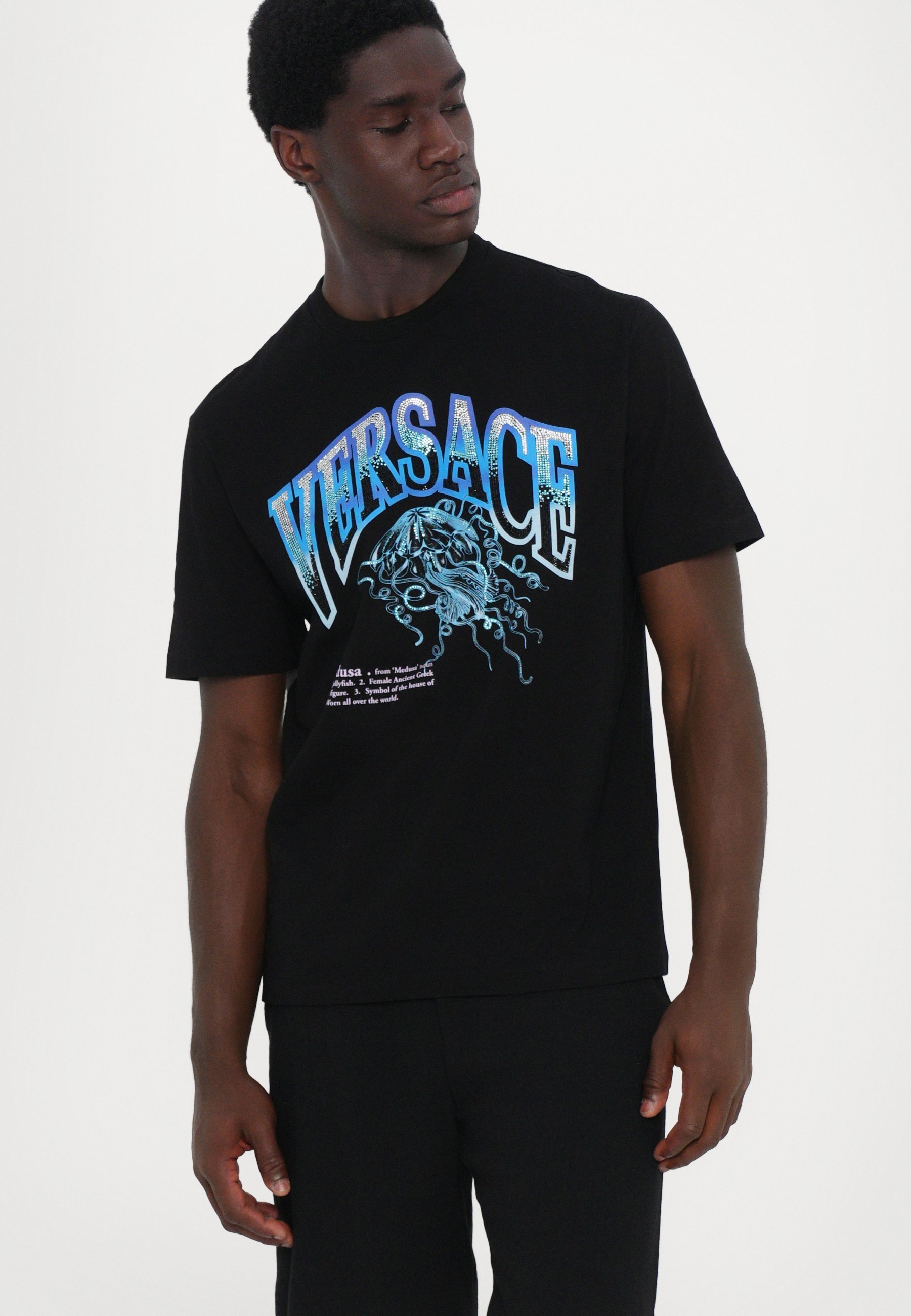 Versace PRINT MEDUSA VASRSITY - T-shirt stampata - nera
