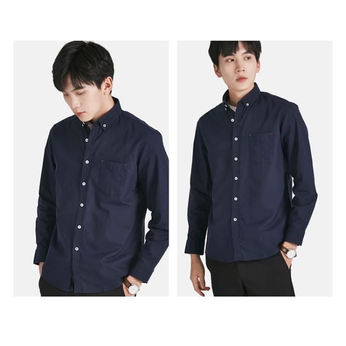Camisa Oxford de algodón a rayas para hombre, manga larga, cuello abotonado, tejido cómodo - Azul y blanco