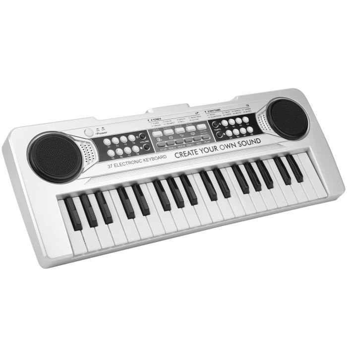 Elektronisches Keyboard, 37-Tasten-Spielzeugklavier für Kinder, Musikinstrument mit Mikrofon (Silber)