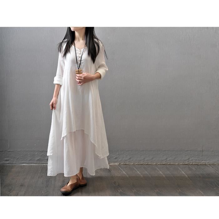 Robe à carreaux pour femmes Vintage ourlet asymétrique été Blanc