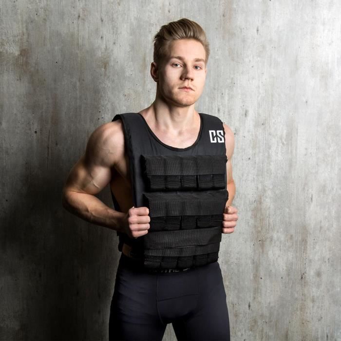 CAPITAL SPORTS Veste lestée de 10kg de poids pour entraînement fitness & endurance  - Taille unique - Sangle ajustable  - Nylon noir