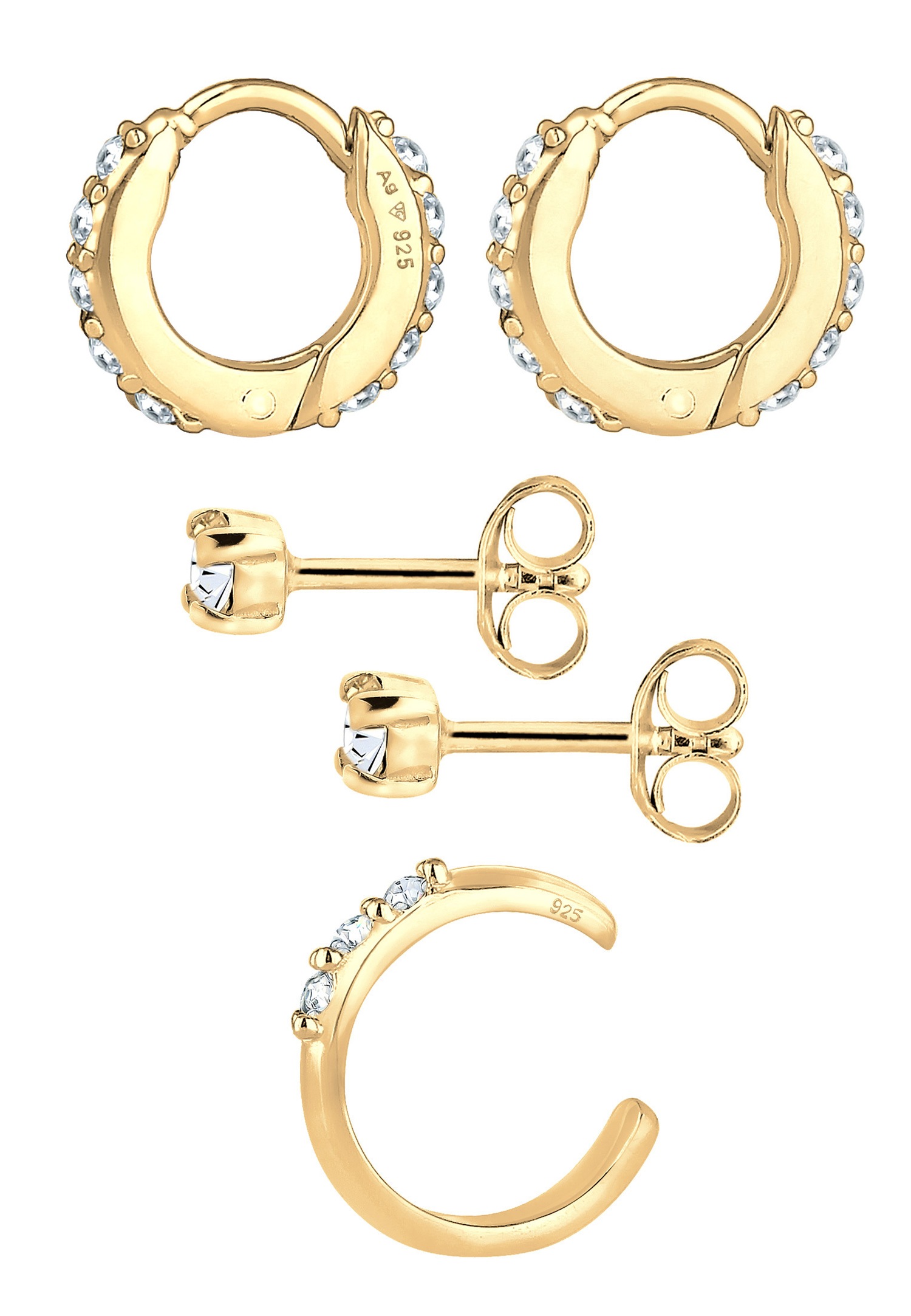 Elli Bouchon Créoles Ensemble de 3 Boucles d'Oreilles Femme - (925/1000) Argent