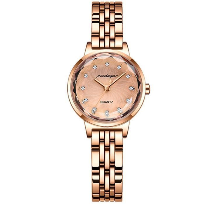 Relógio elegante - RMEGA - Quartzo - Pulseira em aço inoxidável/couro - Ouro rosa - Feminino