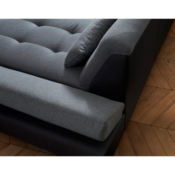 Vermont - Sofá panorámico de esquina izquierda - 7 plazas - XXL - Negro/Gris