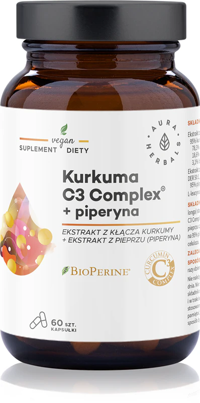 Cápsulas de suplemento alimentar Aura Herbals Cúrcuma 500 mg Complexo C3 + Piperina para suporte imunológico máximo