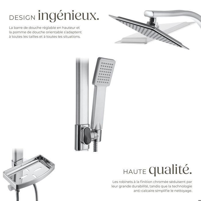 Columna de ducha - TECTAKE - Columna de ducha de lluvia en aleación de aluminio - Gris