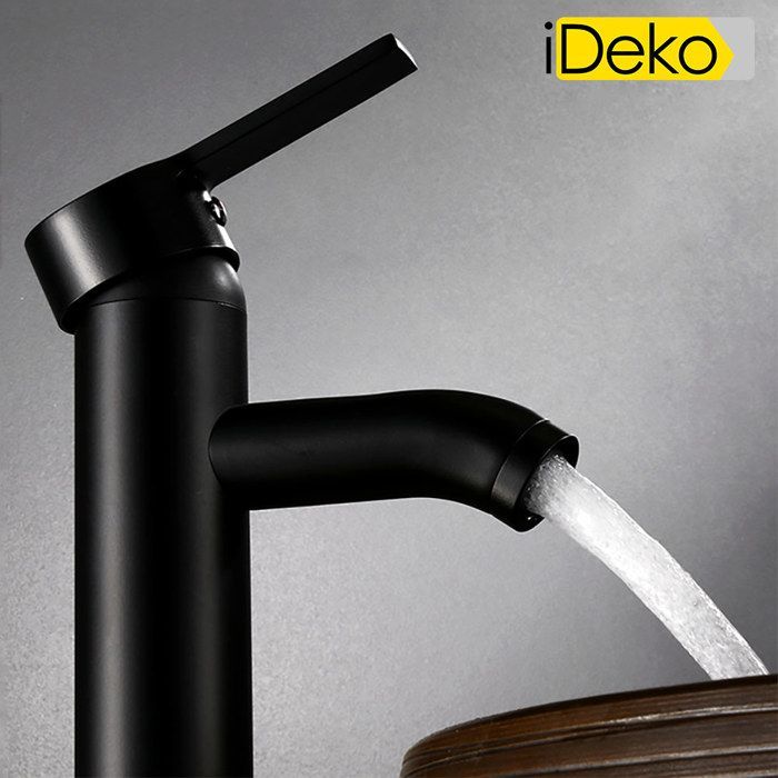 Grifo de baño iDeko® para lavabo alto, diseño de cerámica negra.