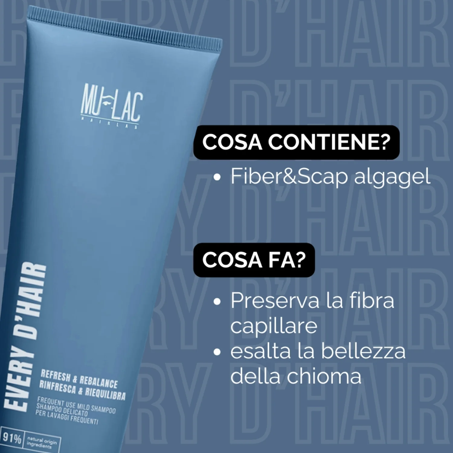 Hairlab EVERY D'HAIR RINFRESCA & RIEQUILIBRA - Shampoo Delicato Per Lavaggi Frequenti - Shampoo Delicato, Shampoo Uso Frequente