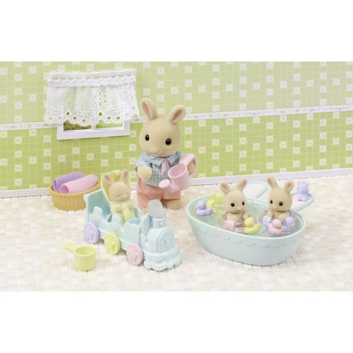 Miniaturfiguren – SYLVANIAN FAMILIES – 5707 – Cremefarbene Kaninchen-Drillinge und Badezimmeraccessoires