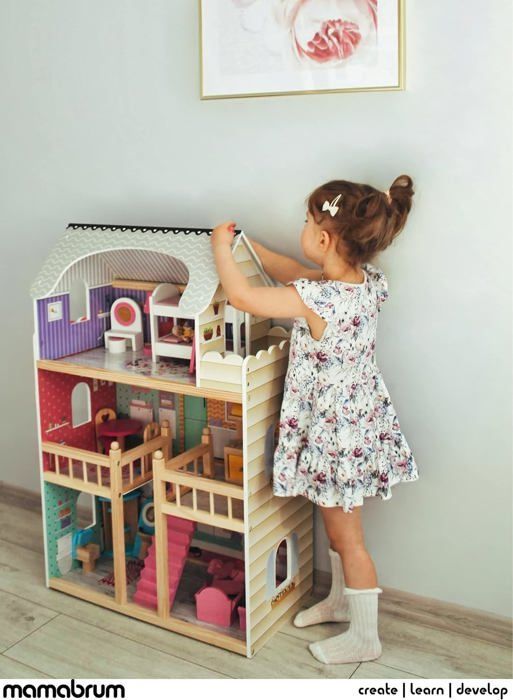 MAMABRUM Puppenhaus 60x30x90 cm LED 3 Etagen