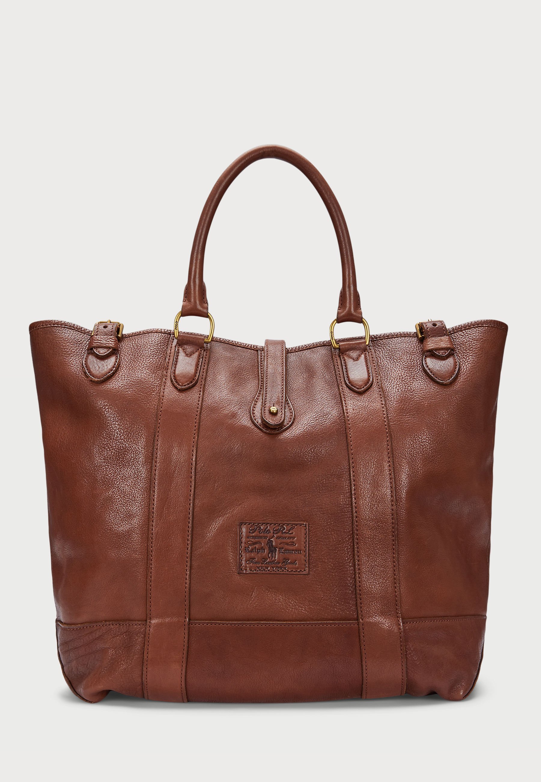 Polo Ralph Lauren HERITAGE LEATHER TOTE - Tote bag - bruin