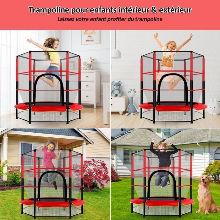 Trampoline pour Enfants Ø140cm, Trampoline Extérieur et Intérieur avec Filet de Sécurité Surélevé, Cadre en Acier, Trampoline