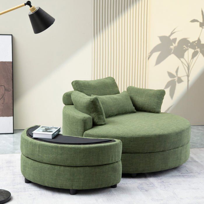 Poltrona YHL Voyura Q-MYD-2306-LIGHTGREEN comoda, rivestita in tessuto e con vano portaoggetti - Verde chiaro