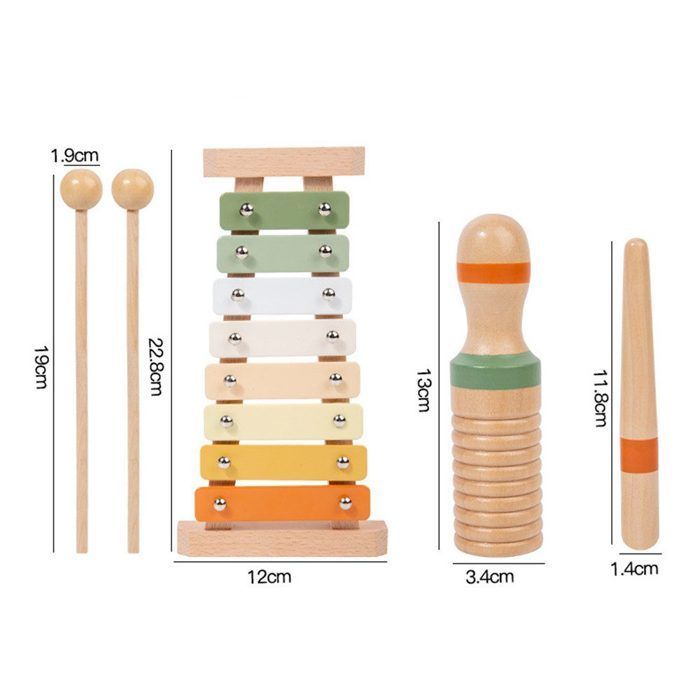 Juego de instrumentos musicales - 6 piezas, Juego de instrumentos musicales de madera para niños - Xilófono/Pandereta, ≥3 años