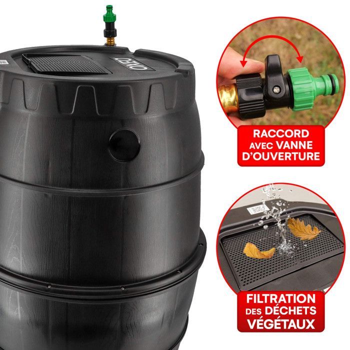 Tanque semirrígido para la recolección de agua de lluvia - 170 L - Cilindro resistente a las heladas - Manguera - Kit de perforación - Rebosadero