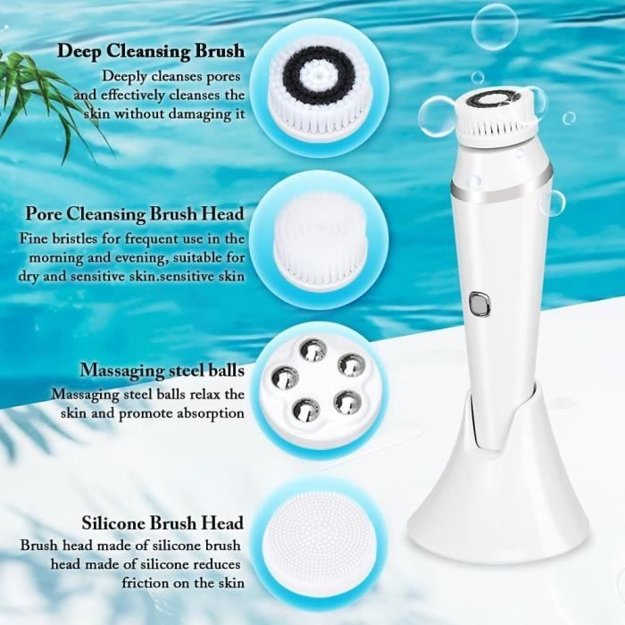 Cepillo facial eléctrico recargable para limpiar, exfoliar y masajear el rostro.