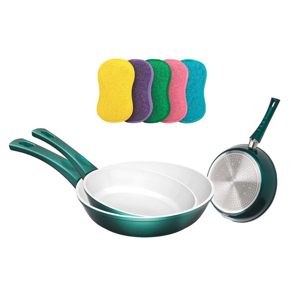 Ceramic pans, set of 3 + cleaning sponges