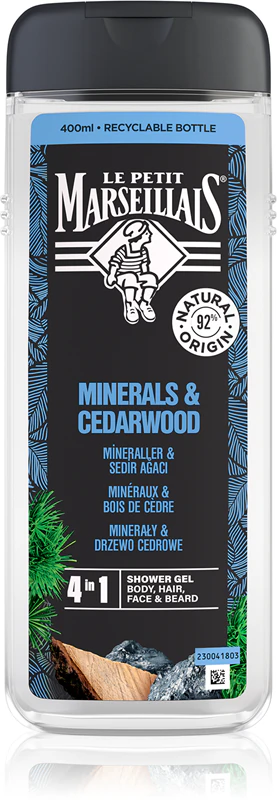 Le Petit Marseillais Minerals & Cedarwood gel de banho 4 em 1