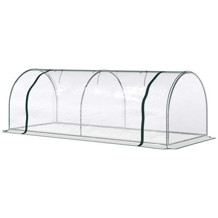 Serre de jardin tunnel - serre à tomates - Outsunny - grande porte zippée bâche plastique transparent - métal - 2,5x1x0,8m - vert