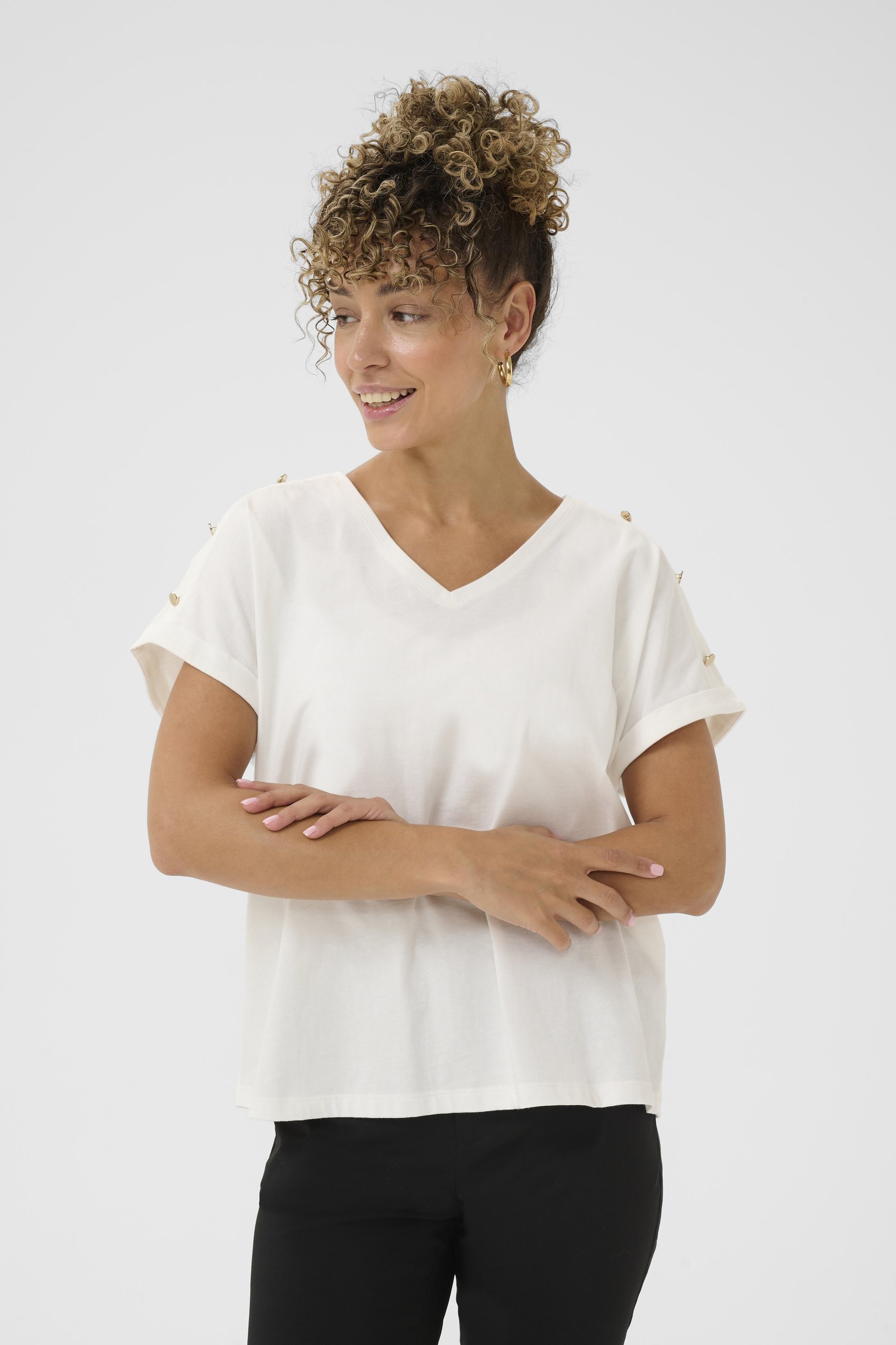 Love Copenhagen LCDOMINIKA BUTTON - Basic T-shirt - sneeuwwit