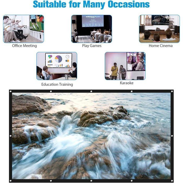 100 Inch 16:9 HD Projector - Portable Indoor/Outdoor Screen - Foldable - Double-Sided Projection - Soft Curtain [YE125]