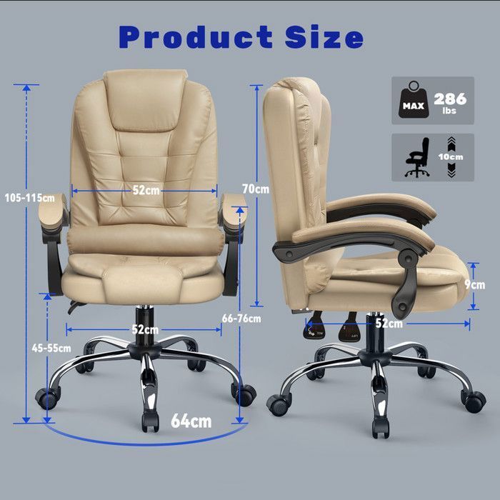 Chaise de bureau ergonomique - Rattantree Fauteuil de bureau - Hauteur réglable - Pivotante Double Rembourrage Epais - Brown
